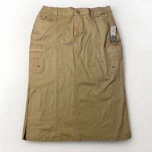 Long size 18 cargo khaki beige side slits stretch F.L. Jeans skirt